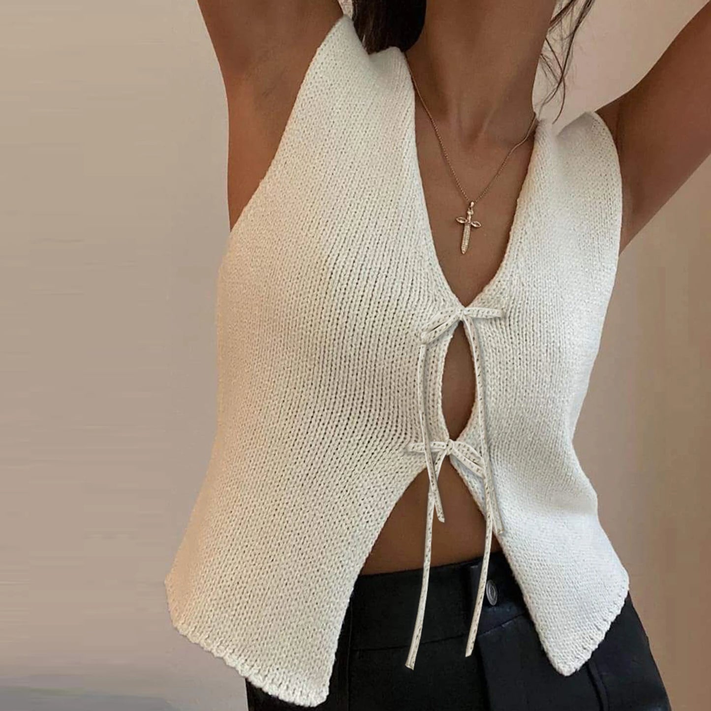 Open Tie Knit Vest Top | Clarinda