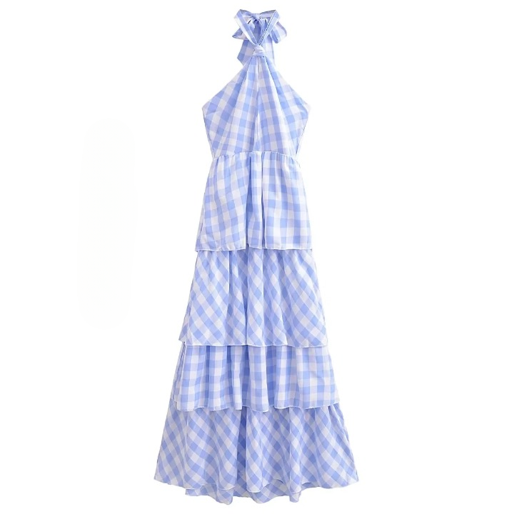 Tiered Gingham Halter Maxi Dress | Cordelia