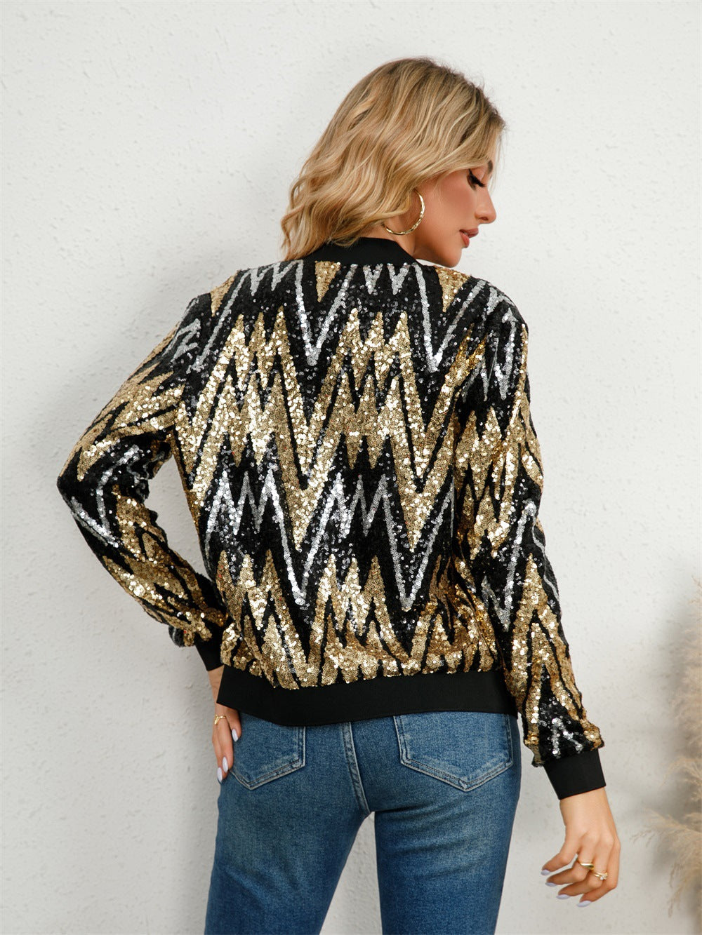 Women Sequin Party Bomber Jacket | Helene