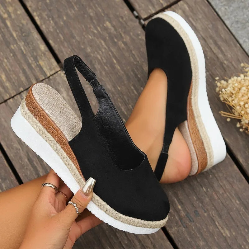 Women Orthopaedic Sandals Black PU Leather | Senna-6