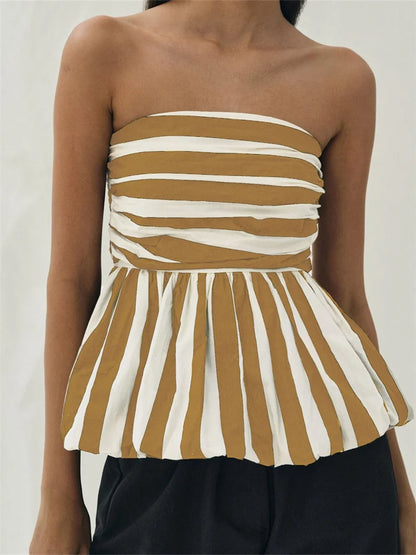 Strapless Striped Peplum Top | Hortencia