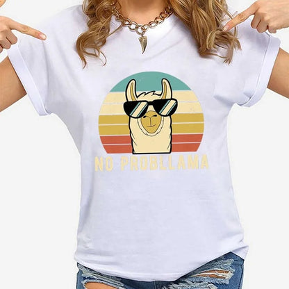 Variant image for Women Graphic T-Shirt Black Modal | Llama Lover-1