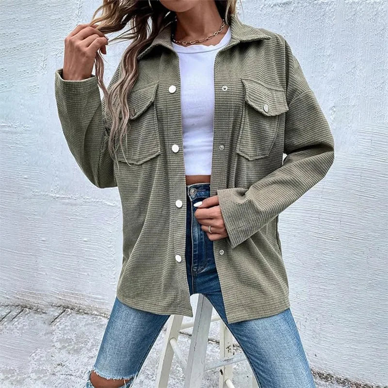 Women Textured Button-Up Overshirt Jacket | Jazleah