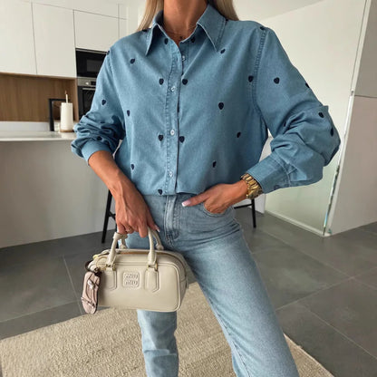Women Denim Shirt Blue Cotton | Elegant Style-1