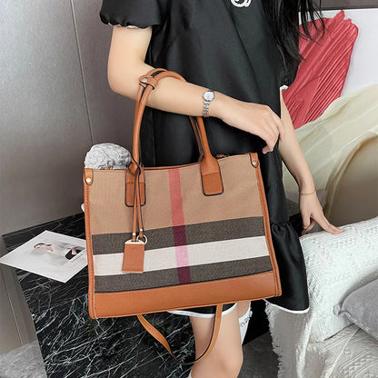 Women Elegant Plaid Tote Bag | Eliana