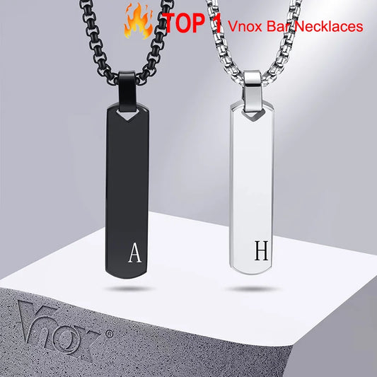 Men's Necklace Silver Stainless Steel | Classic Initial Bar Pendant-1