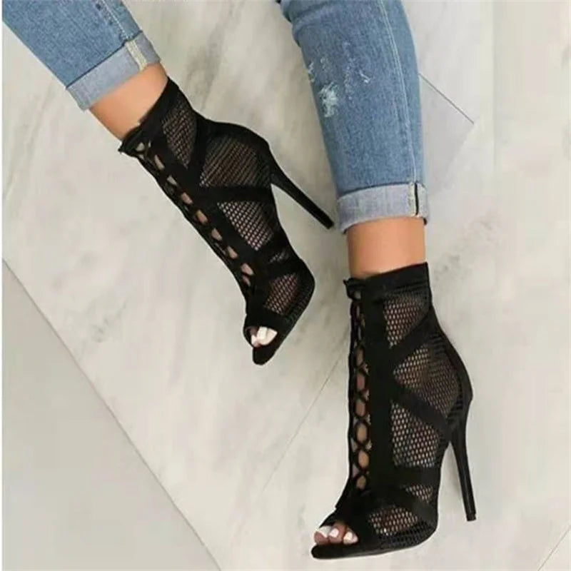 Lace-Up Mesh Stiletto Heels | Paloma