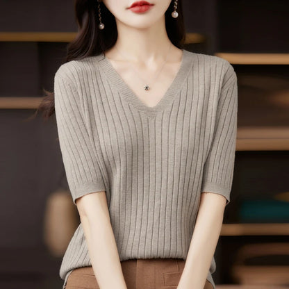 V-Neck Ribbed Knit Top | Cressida