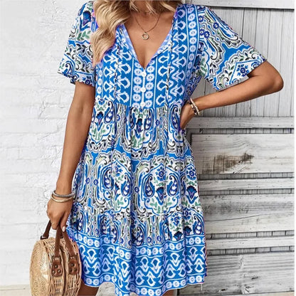 Boho Printed Summer Mini Dress | Athena