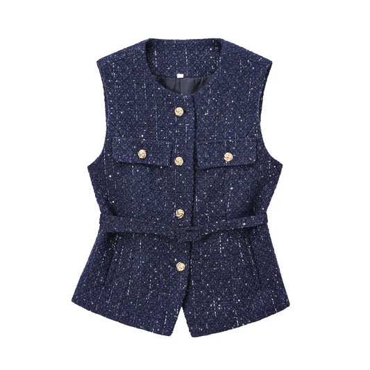 Women Vest Beige Cotton | Elegant Socialite-1