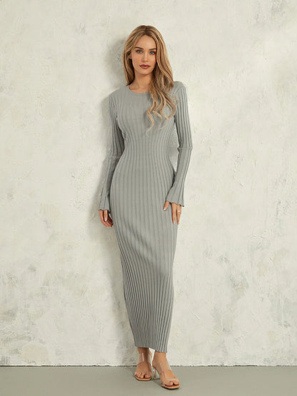 Variant image for Women Long Sleeve Dress Solid Knit | Elegant-4