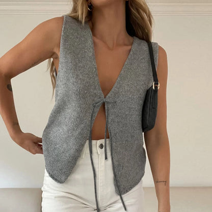 Open Tie Knit Vest Top | Clarinda