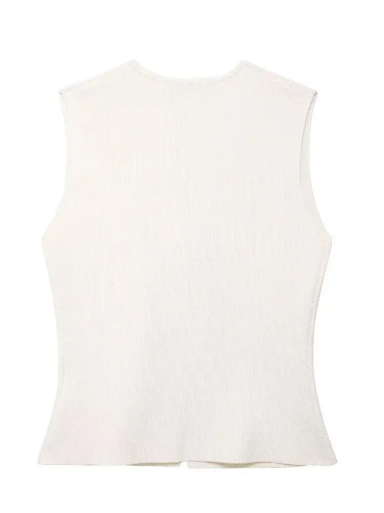 Minimalist Buttoned Knit Vest Top| Elise