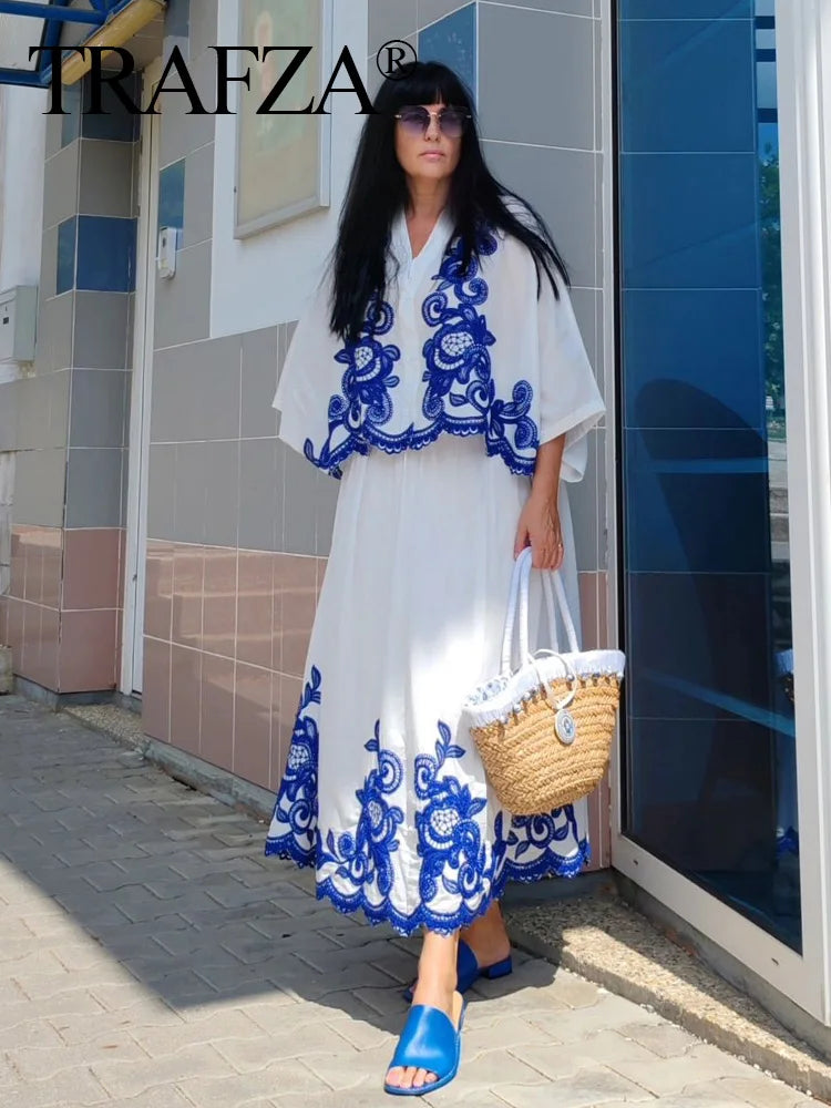 Women Two-Piece Summer Set White Polyester | Summer Breeze-5