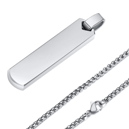 Variant image for Men's Necklace Silver Stainless Steel | Classic Initial Bar Pendant-2