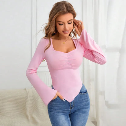 Women Elegant Ruched V-Hem Top | Evora
