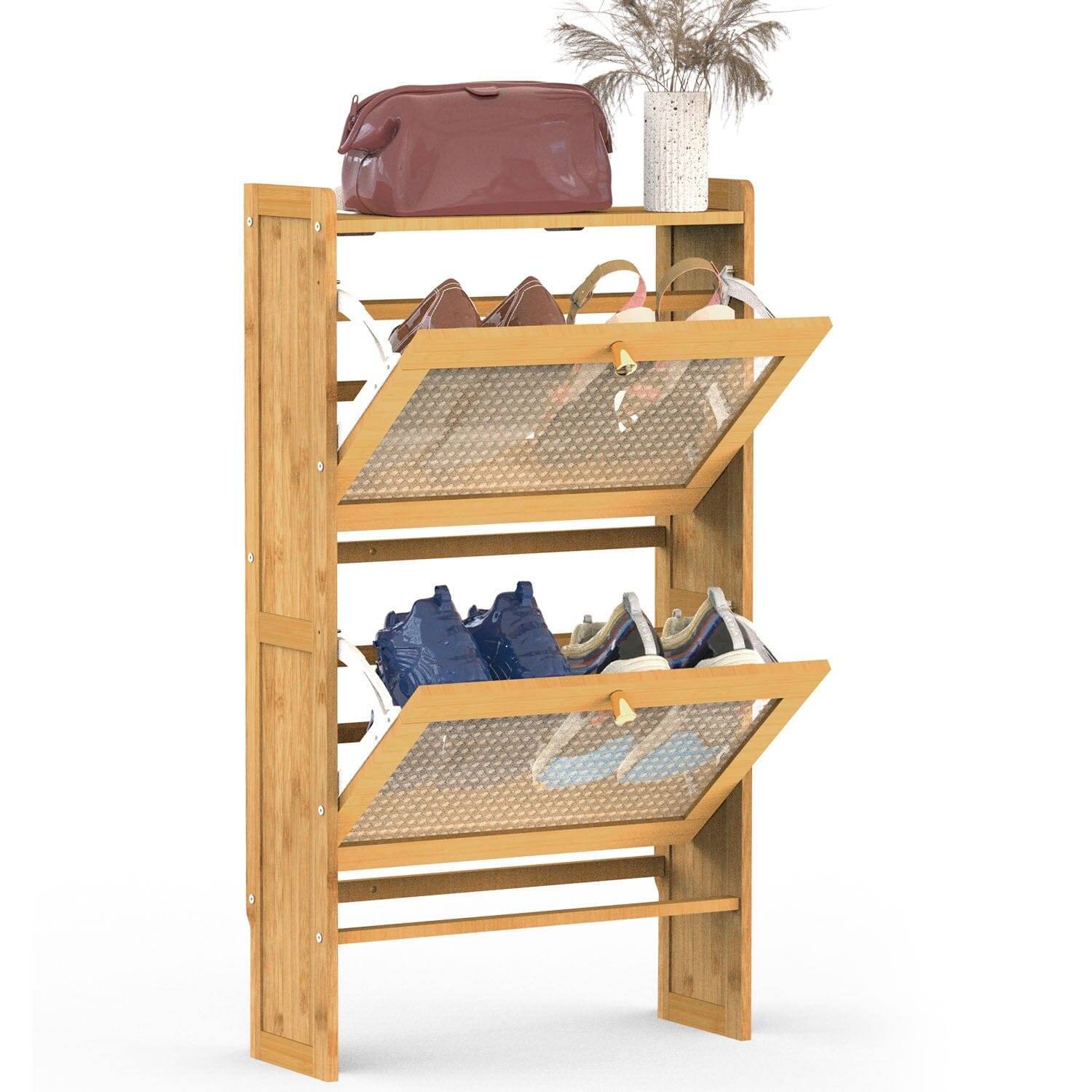Slim Bamboo Shoe Cabinet – Space-Saving Entryway Shoe Storage with 2 Flip Drawers for Up to 6 Pairs 0