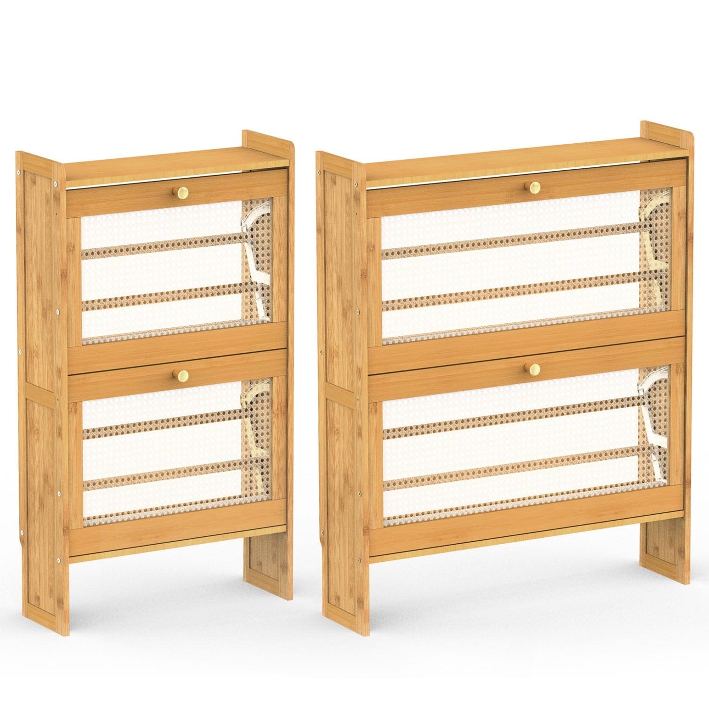 Slim Bamboo Shoe Cabinet – Space-Saving Entryway Shoe Storage with 2 Flip Drawers for Up to 6 Pairs 1