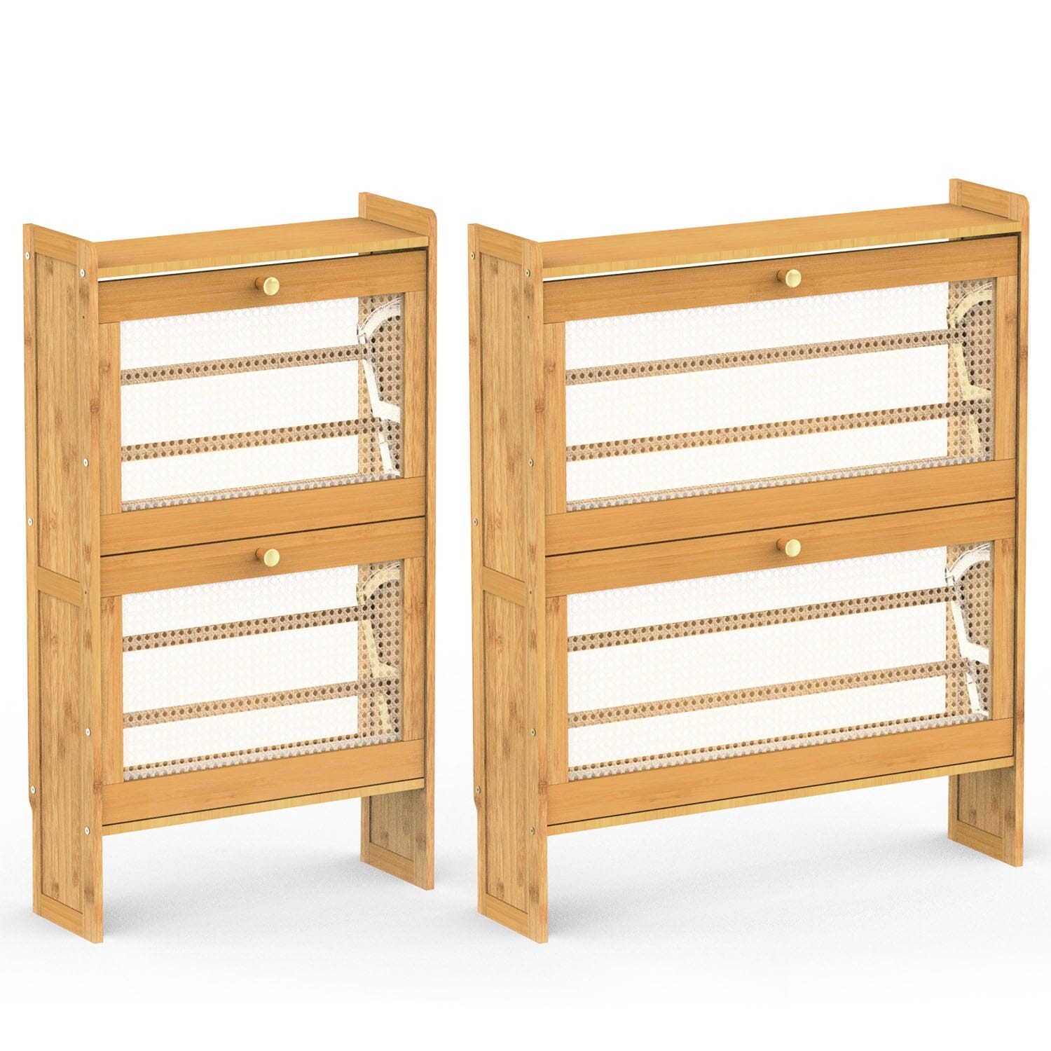 Slim Bamboo Shoe Cabinet – Space-Saving Entryway Shoe Storage with 2 Flip Drawers for Up to 6 Pairs 1