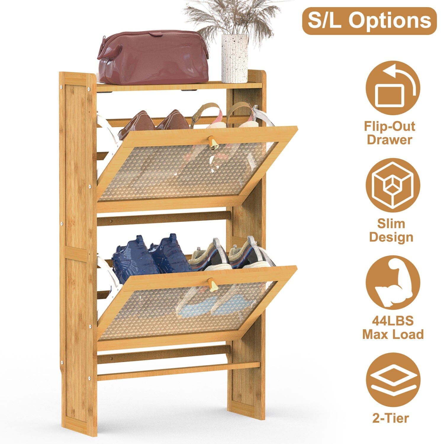 Slim Bamboo Shoe Cabinet – Space-Saving Entryway Shoe Storage with 2 Flip Drawers for Up to 6 Pairs 2