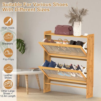 Slim Bamboo Shoe Cabinet – Space-Saving Entryway Shoe Storage with 2 Flip Drawers for Up to 6 Pairs 5