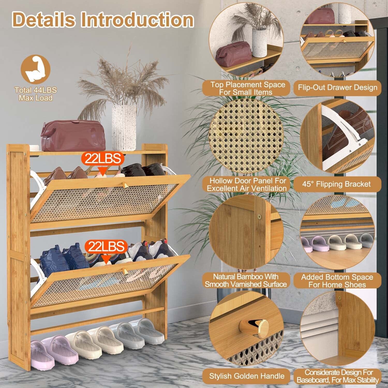 Slim Bamboo Shoe Cabinet – Space-Saving Entryway Shoe Storage with 2 Flip Drawers for Up to 6 Pairs 7