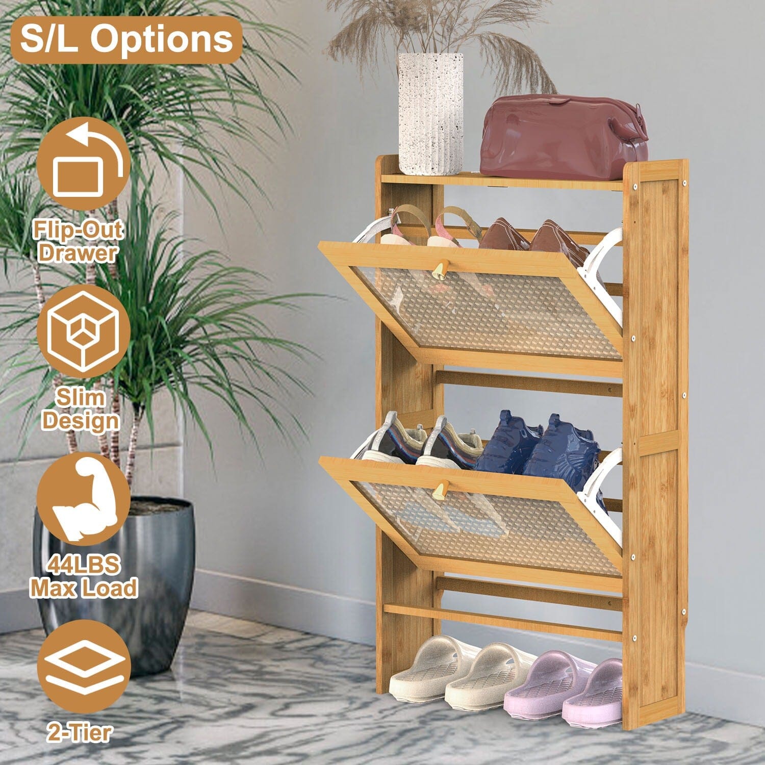 Slim Bamboo Shoe Cabinet – Space-Saving Entryway Shoe Storage with 2 Flip Drawers for Up to 6 Pairs 8