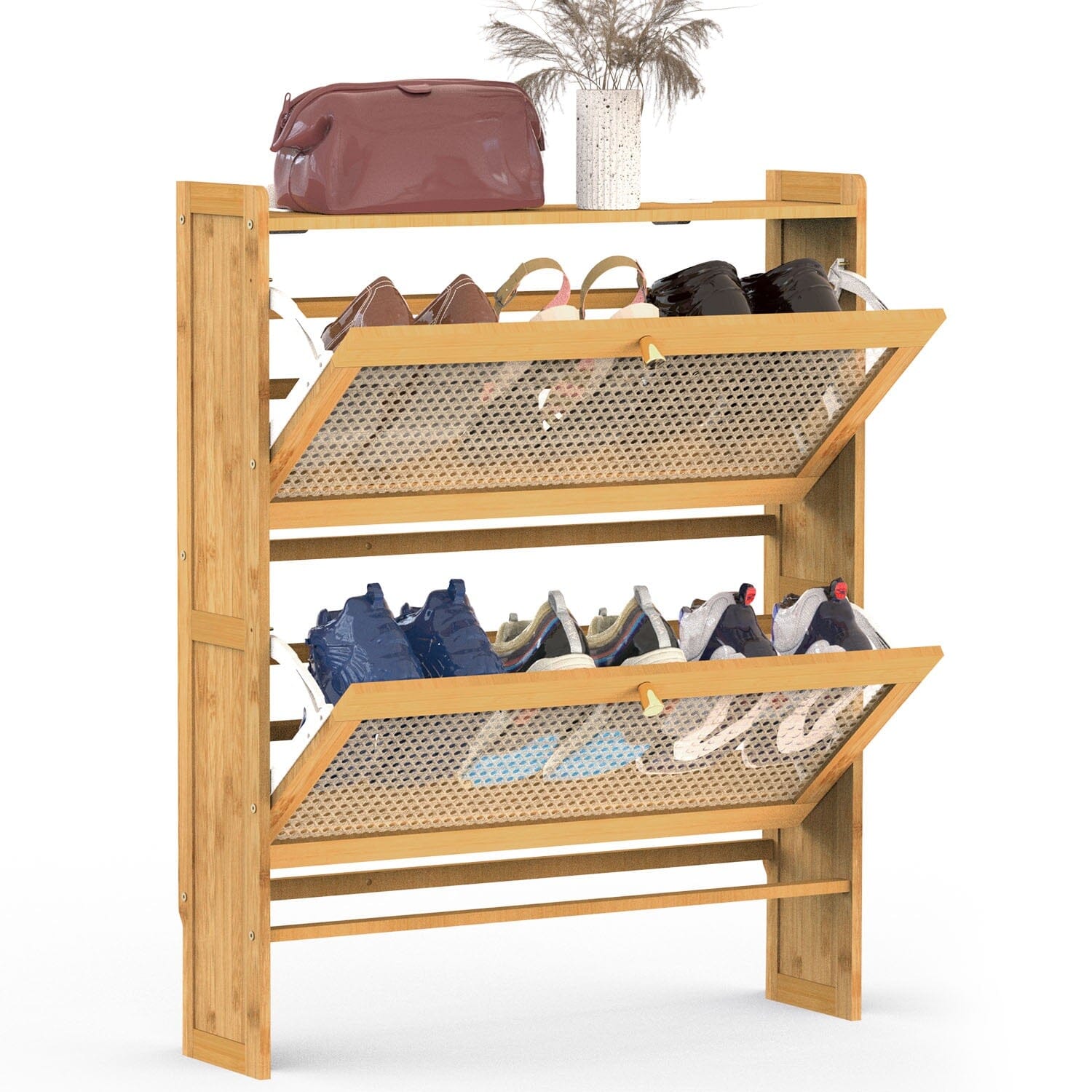 Slim Bamboo Shoe Cabinet – Space-Saving Entryway Shoe Storage with 2 Flip Drawers for Up to 6 Pairs 9