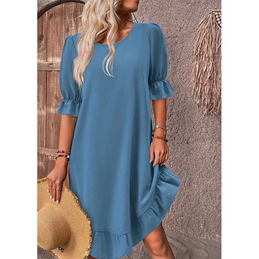 Women Midi Dress Solid Color Cotton Plus Size | Juvy-1