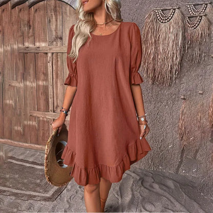 Women Midi Dress Solid Color Cotton Plus Size | Juvy-2