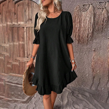 Variant image for Women Midi Dress Solid Color Cotton Plus Size | Juvy-37