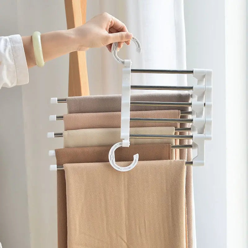 Space-Saving Pants Organizer for Up to 5 Garments – Multi-Functional Clothing Rack with Anti-Slip Caps, Black or White 0
