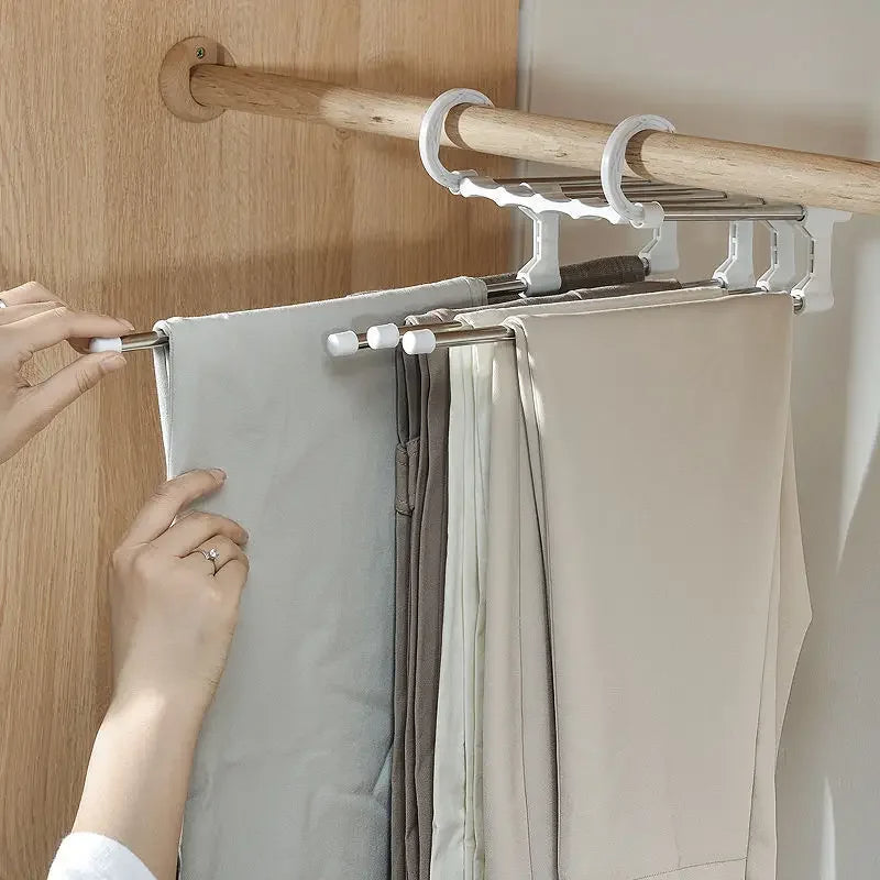 Space-Saving Pants Organizer for Up to 5 Garments – Multi-Functional Clothing Rack with Anti-Slip Caps, Black or White 2