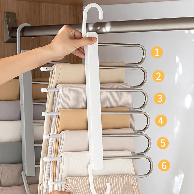 Space-Saving Pants Organizer for Up to 5 Garments – Multi-Functional Clothing Rack with Anti-Slip Caps, Black or White 3