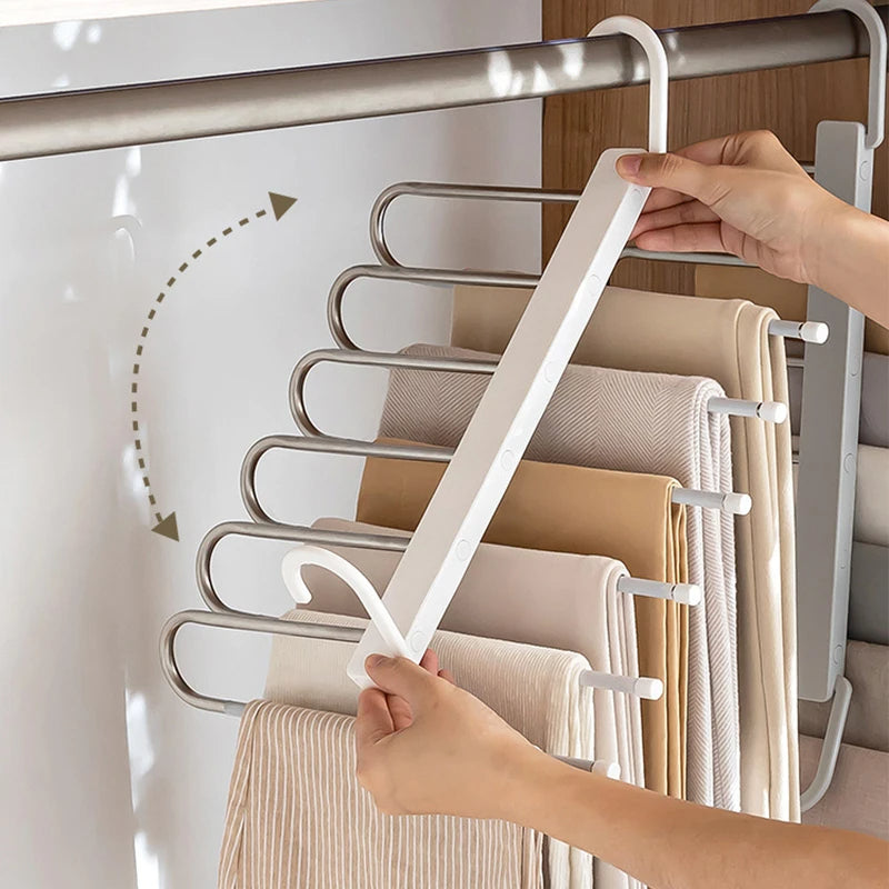Space-Saving Pants Organizer for Up to 5 Garments – Multi-Functional Clothing Rack with Anti-Slip Caps, Black or White 4