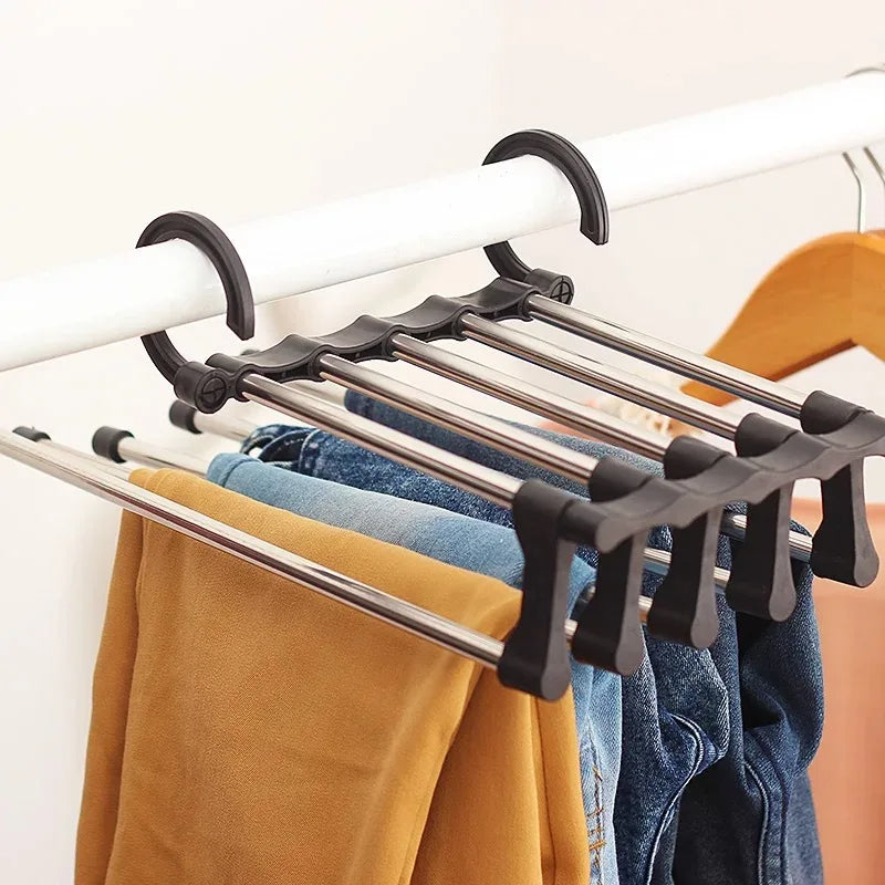 Space-Saving Pants Organizer for Up to 5 Garments – Multi-Functional Clothing Rack with Anti-Slip Caps, Black or White 5