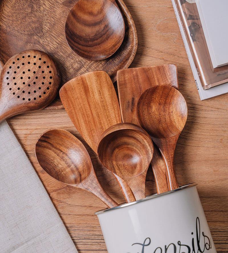7-Piece Teak Wood Utensil Set – Non-Scratch Cooking Tools