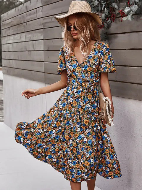 Floral Print Loose-Fitting Dress | Elaina