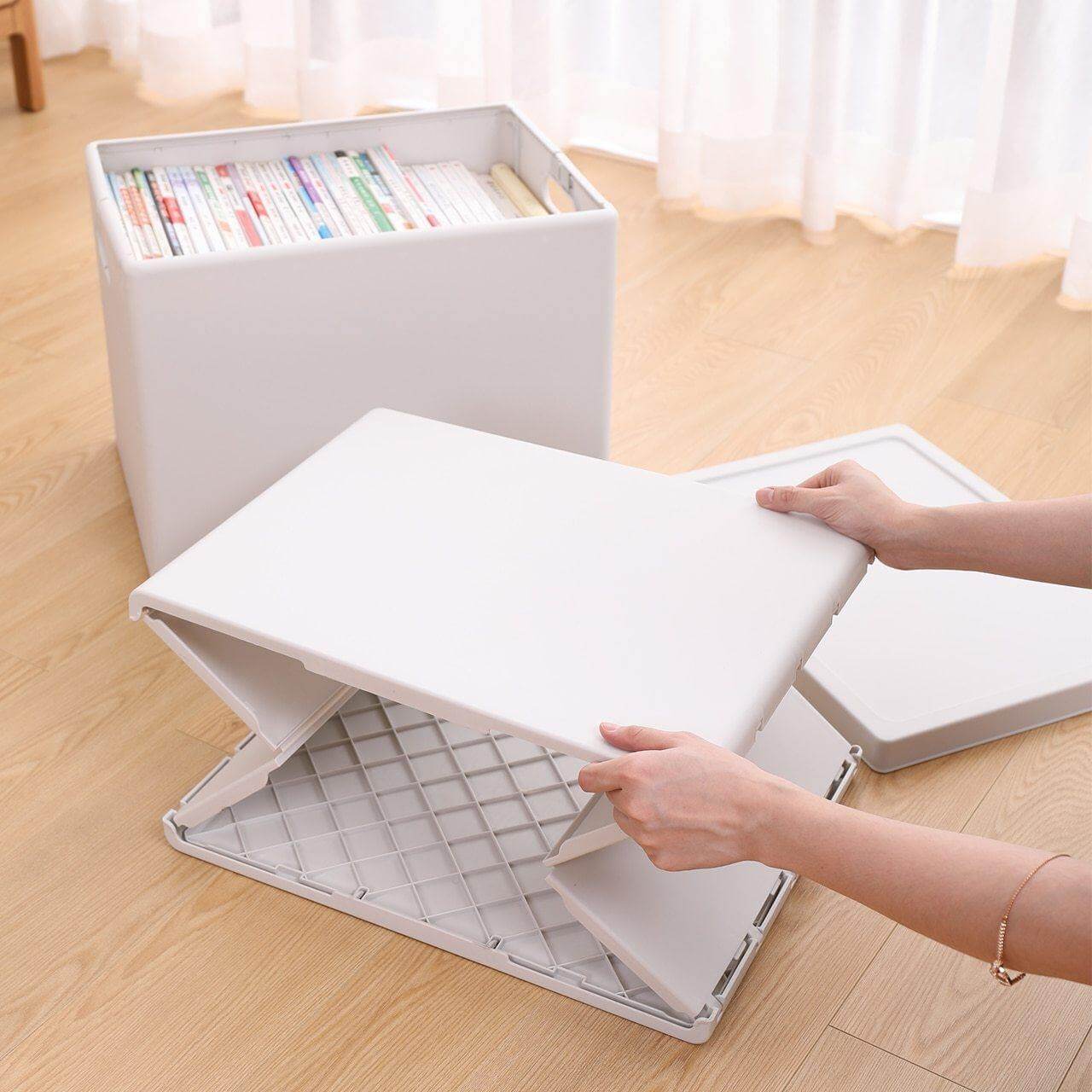 Stackable Folding Storage Box for Clothes, Durable PP+ABS Plastic Storage Container, Large Capacity, Portable Design 2