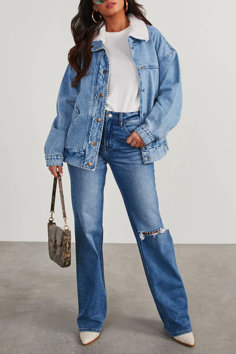 Oversized Sherpa-Lined Denim Jacket | Violeta