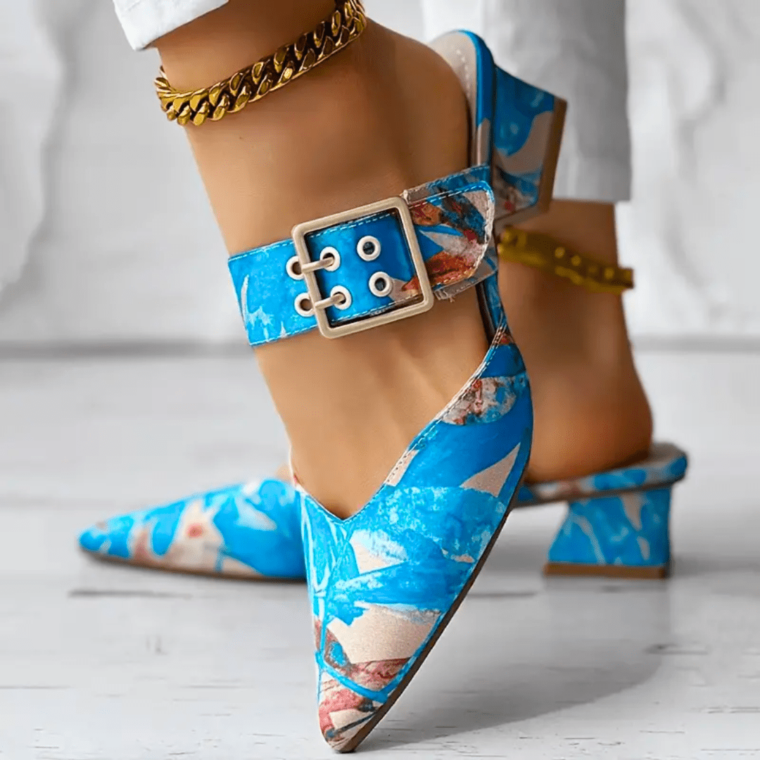 Vibrant Buckle Strap Block Heels | Felisity