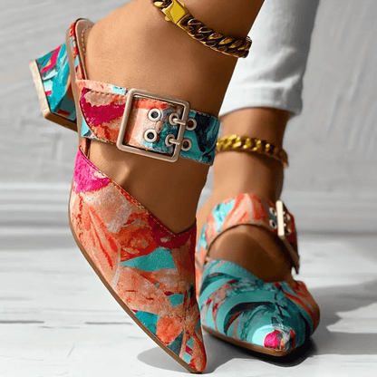 Vibrant Buckle Strap Block Heels | Felisity