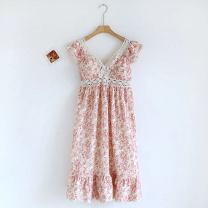 Floral Lace Trim Midi Dress | Delta