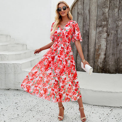 Floral V-Neck Midi Dress | Mabel