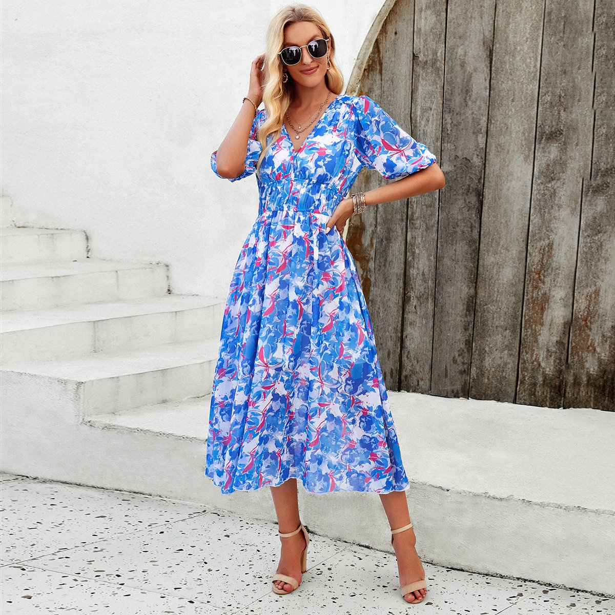 Floral V-Neck Midi Dress | Mabel