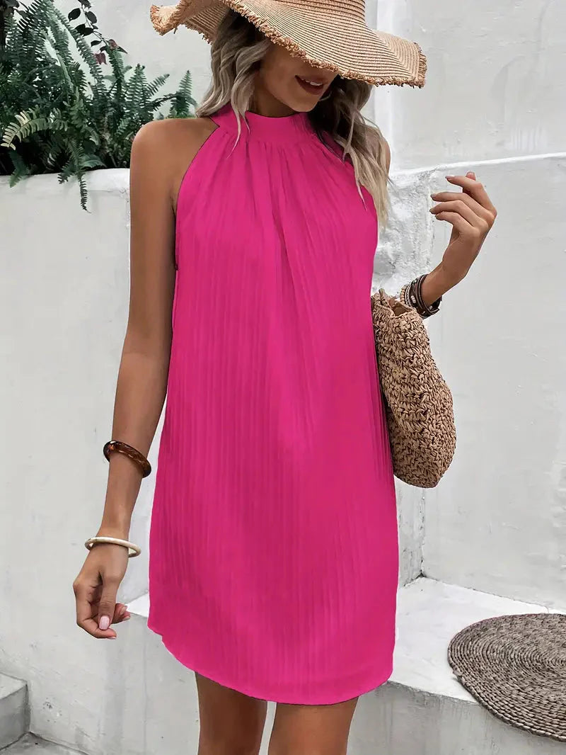 Sleeveless Pleated Halter Dress | Romy