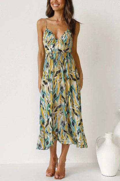 Flowy Abstract Print Maxi Dress | Sancia