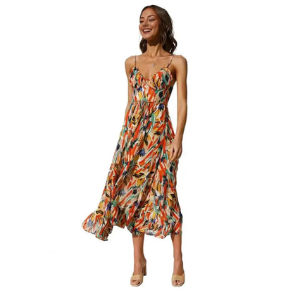 Flowy Abstract Print Maxi Dress | Sancia