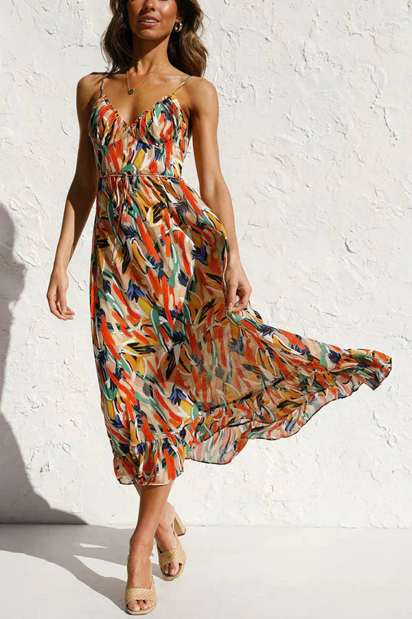 Flowy Abstract Print Maxi Dress | Sancia