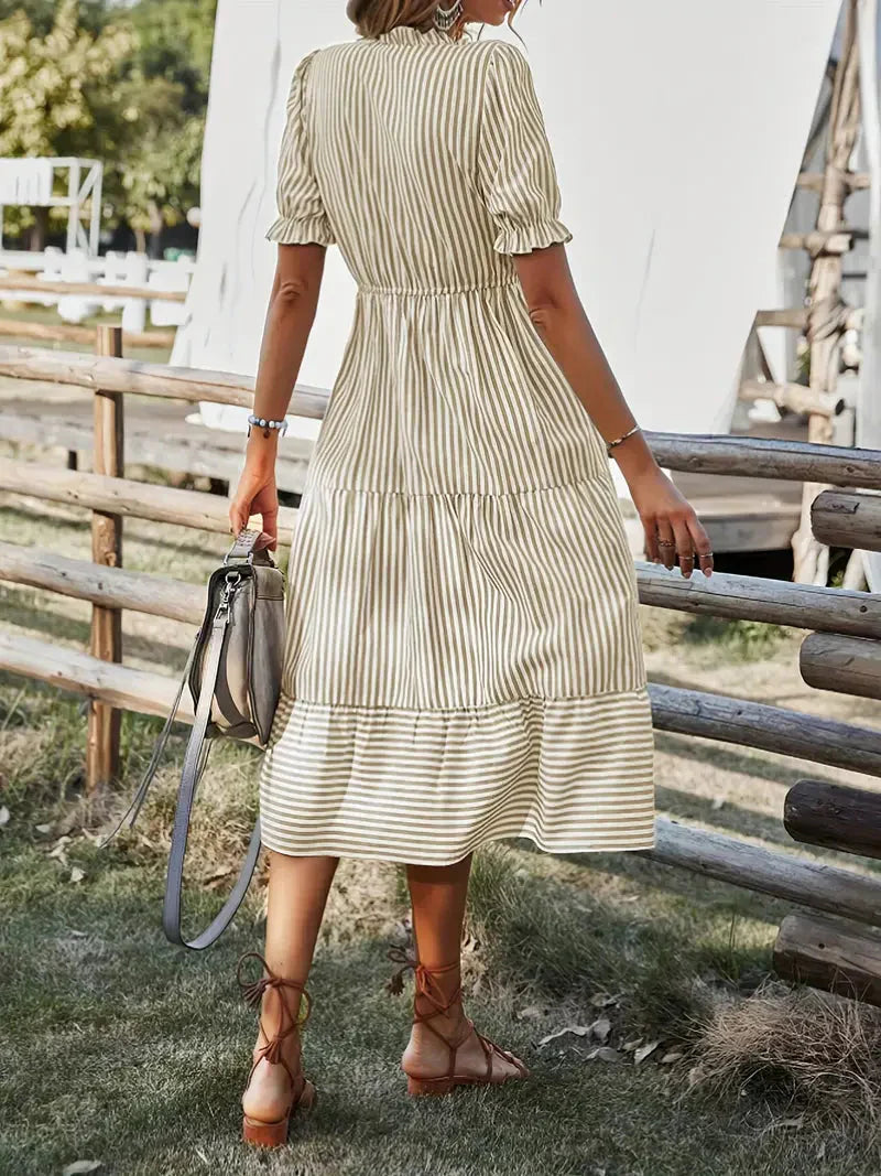 Women Midi Dress Stripe V-Neck Polyester | Adrienne-2